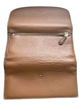 Coach Saddle Brown Pebbled Leather Checkbook Wallet Snap Flap Long Continental